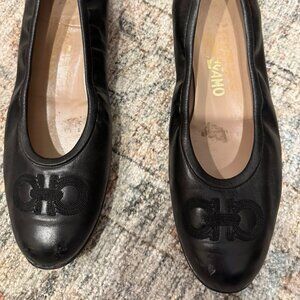 Ferragamo Black Leather Flats. SOLD SOLD
